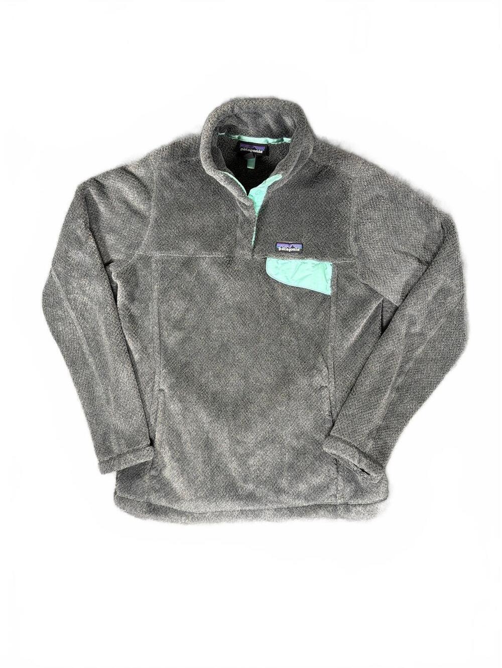 Patagonia Worn Wear Gray Polartec Women's Fleece Pullover with Mint Green Size L